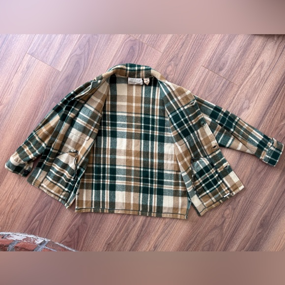 Vintage 60’s Men’s M L.L. Bean Wool Plaid Shirt Jacket Freeport Maine Tan Green - Picture 15 of 16